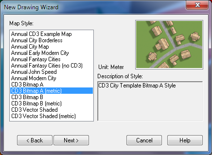 Second step of creating new city map: selecting the template