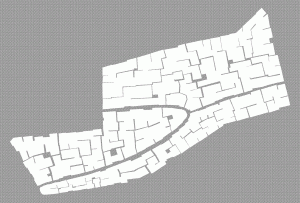 Rough outline of the block that we will fill in, showing major alleys and form